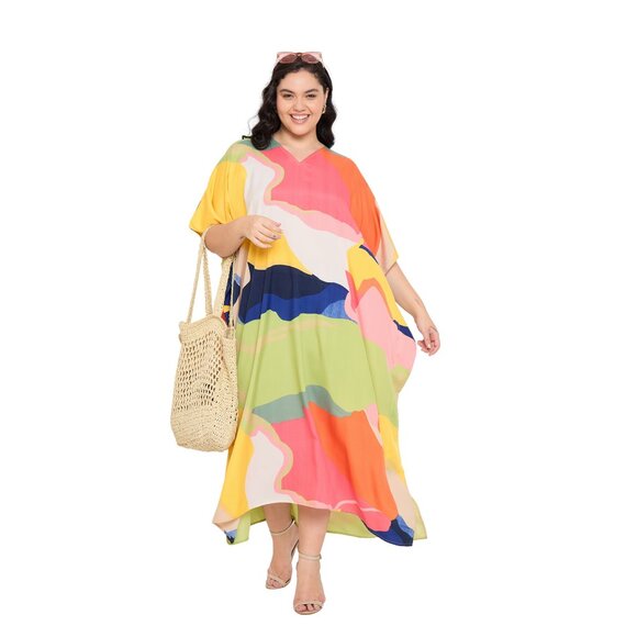 Gypsie Blu Multicolor Caftan Dress Stylish Comfy Maxi Kimono Sleeve Dresses - Picture 6 of 8